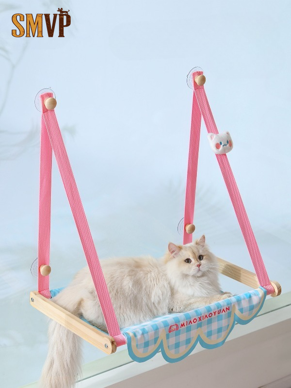 Cat Window Perch - Uroczy różowy hamak dla kota do